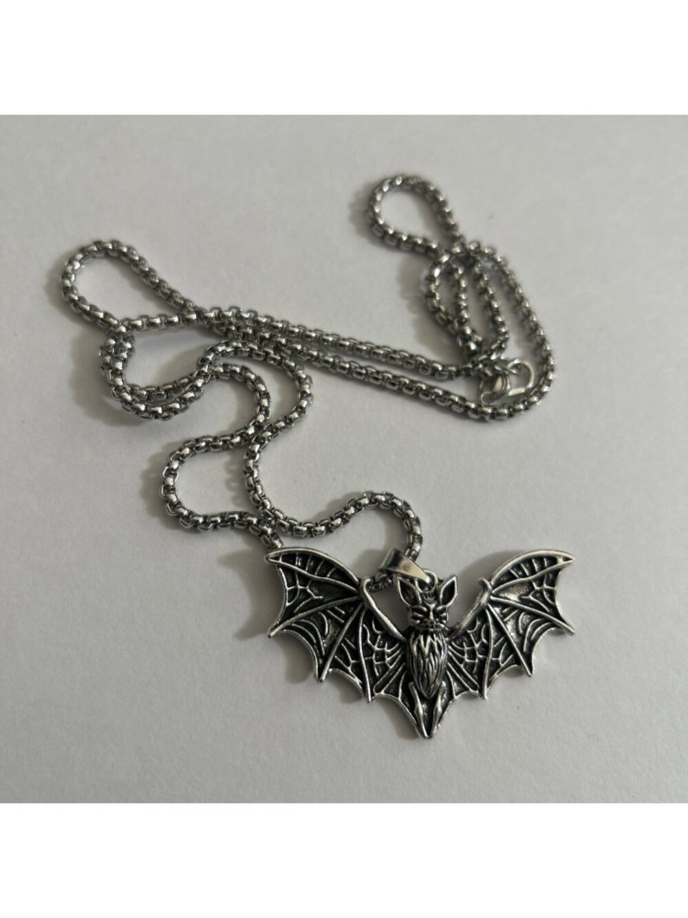 Gothic Bat Pendant Necklace Silver Stainless Steel Vampire Goth Punk Halloween